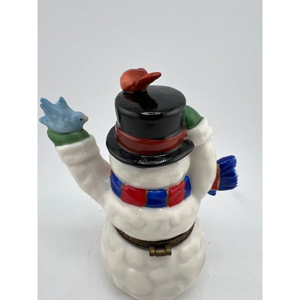 Vintage Ceramic Snowman‎ Trinket Figurine Top Hat Multicolor